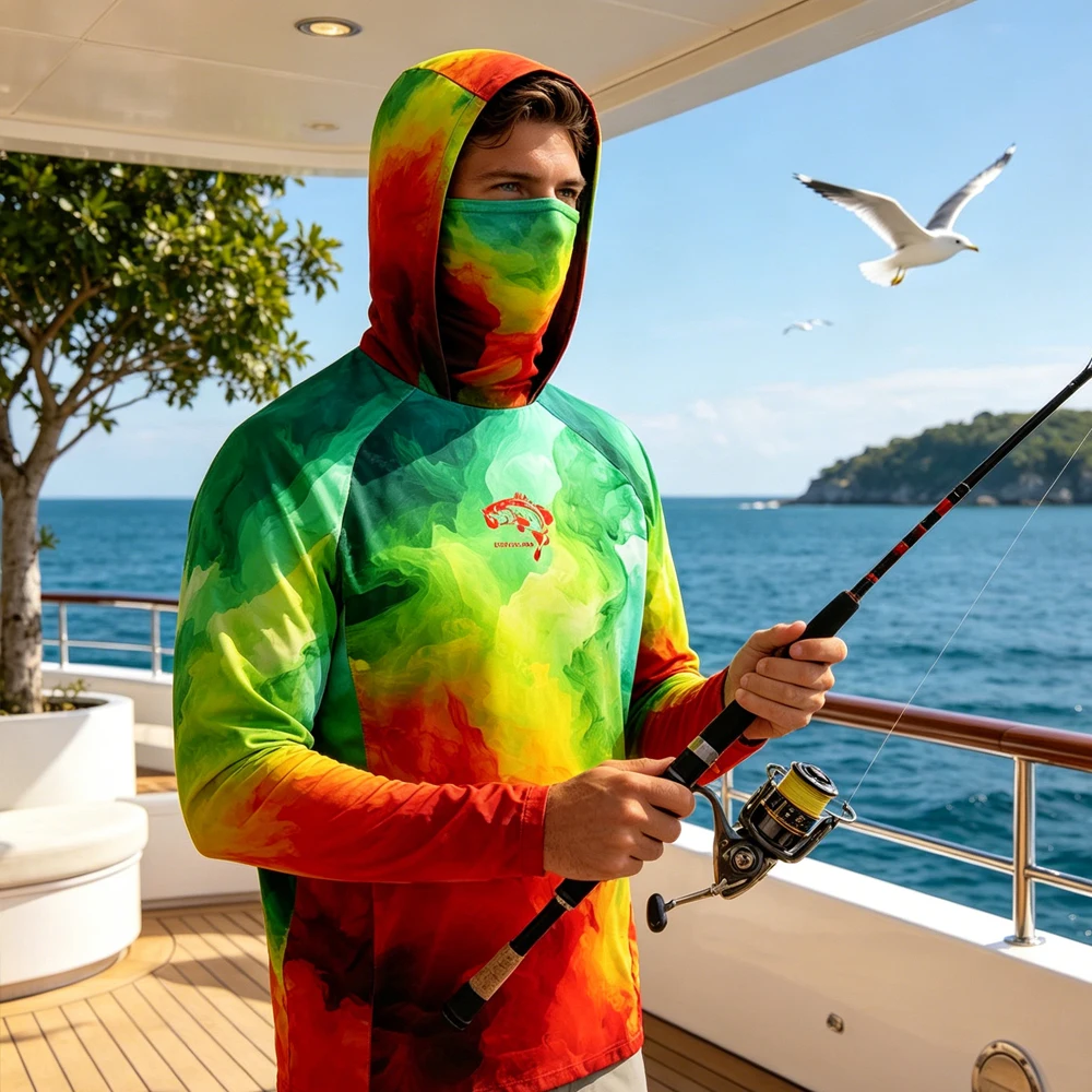 

Men's Long Sleeve Fishing Top Wear With Mask UPF50+ UV Protection Quick Dry Breathable Fishing Clothing Shirt for Fishing Hiking