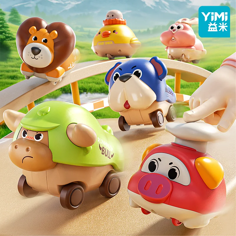 6팩 프레스 앤 고 자동차 장난감 (유아용 1-3세), 아기 푸시 앤 고 동물 자동차 (12-18개월), 유아 놀이 경주 차량 세트