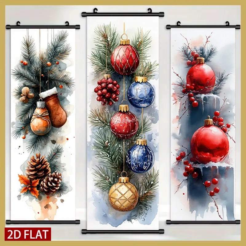 VIKAMA Christmas 3-Piece Wall Hanging Set, Vintage Santa Angel Classical Scroll Banner for Xmas Home Decor