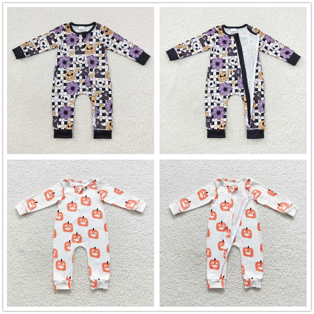 2023 New Update RTS Autumn Toddler Onesie Clothing Boutique Baby Pumpkin Bodysuits Infants Halloween Rompers