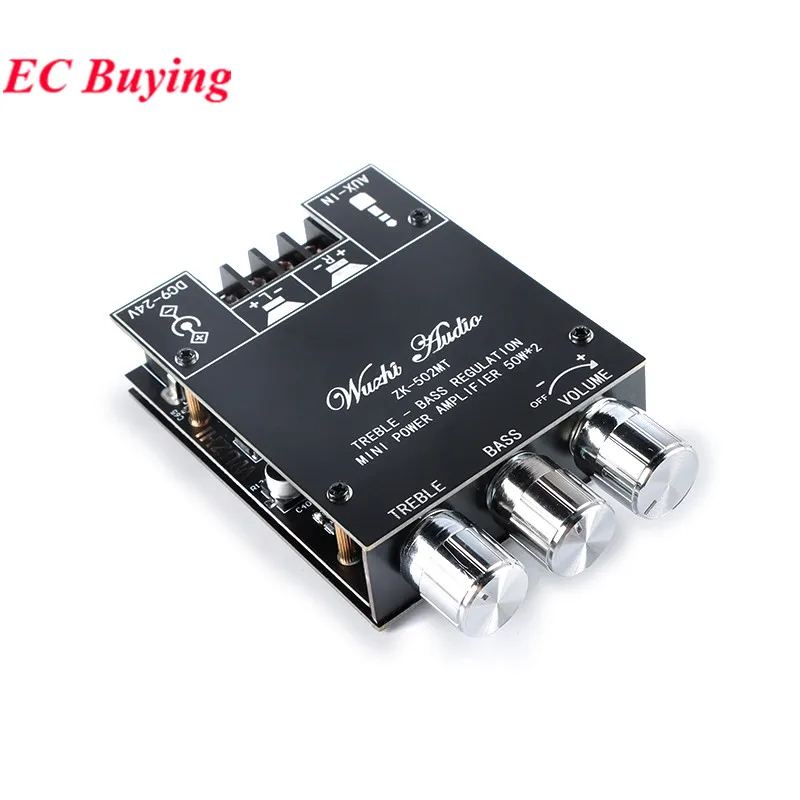 502MT 2*50W Bluetooth-compatible 5.0 Subwoofer Amplifier Board Module High Power Audio Stereo AUX Bass Treble AMP 12V 24V