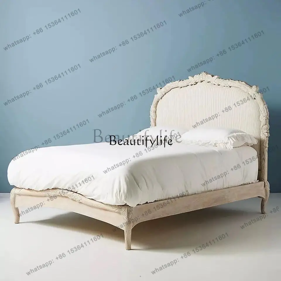 

Кровать-принцесса из массива дерева ручной работы во французском стиле, с рельефным рисунком в виде птиц, в американском антикварном стиле, двуспальная, мягкая, в ретро-стиле