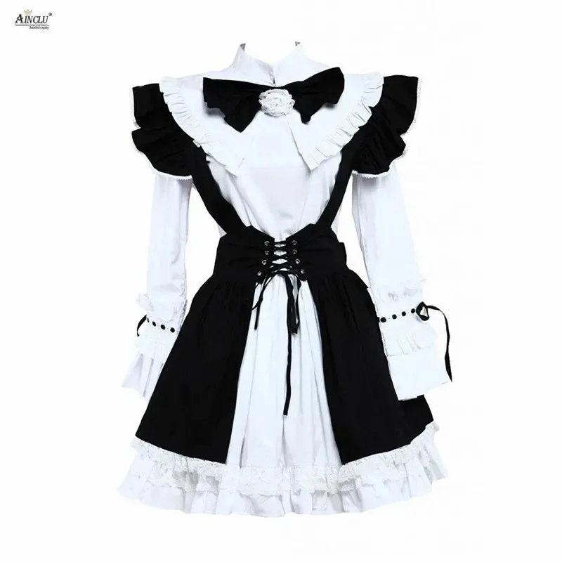 

Suits Womens White Bow Long Sleeves Blouse and Black Cotton Punk Skirt Lolita Sets Ainclu XS-XXL if;3