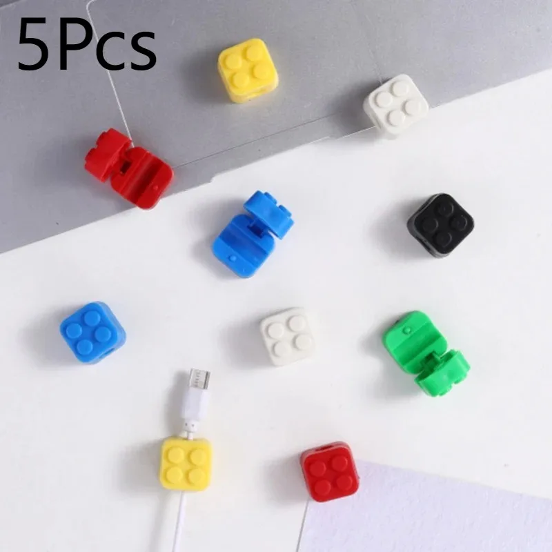 5Pcs random Building block shaped cable clamp, desktop magnetic cable rack, home office desk cable manager, data cable