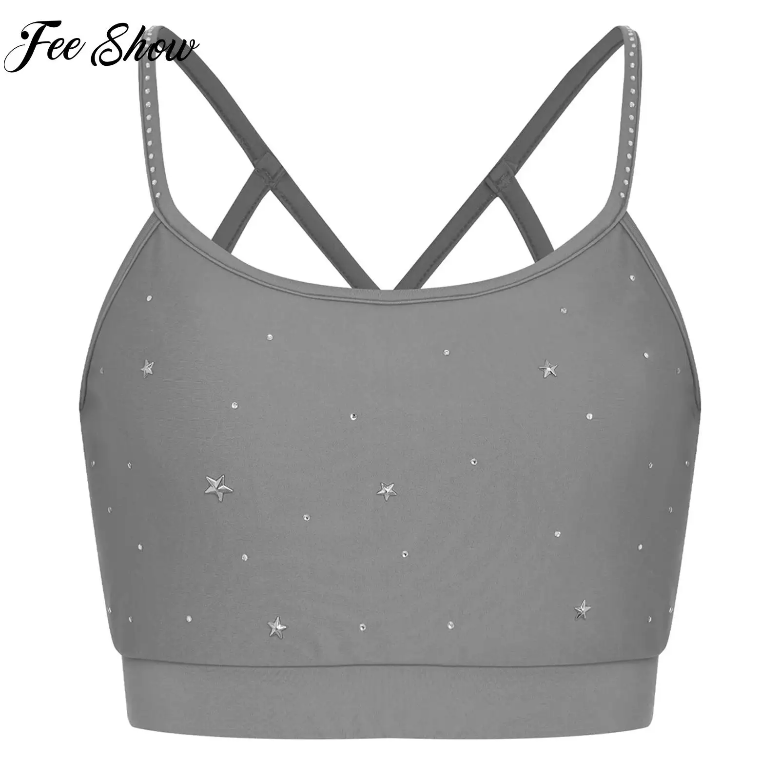 

Shiny Rhinestones Sports Bra for Womens Yoga Workout Pilates Clothes Crisscross Back Spaghetti Straps Vest Gym Tops Sportswear