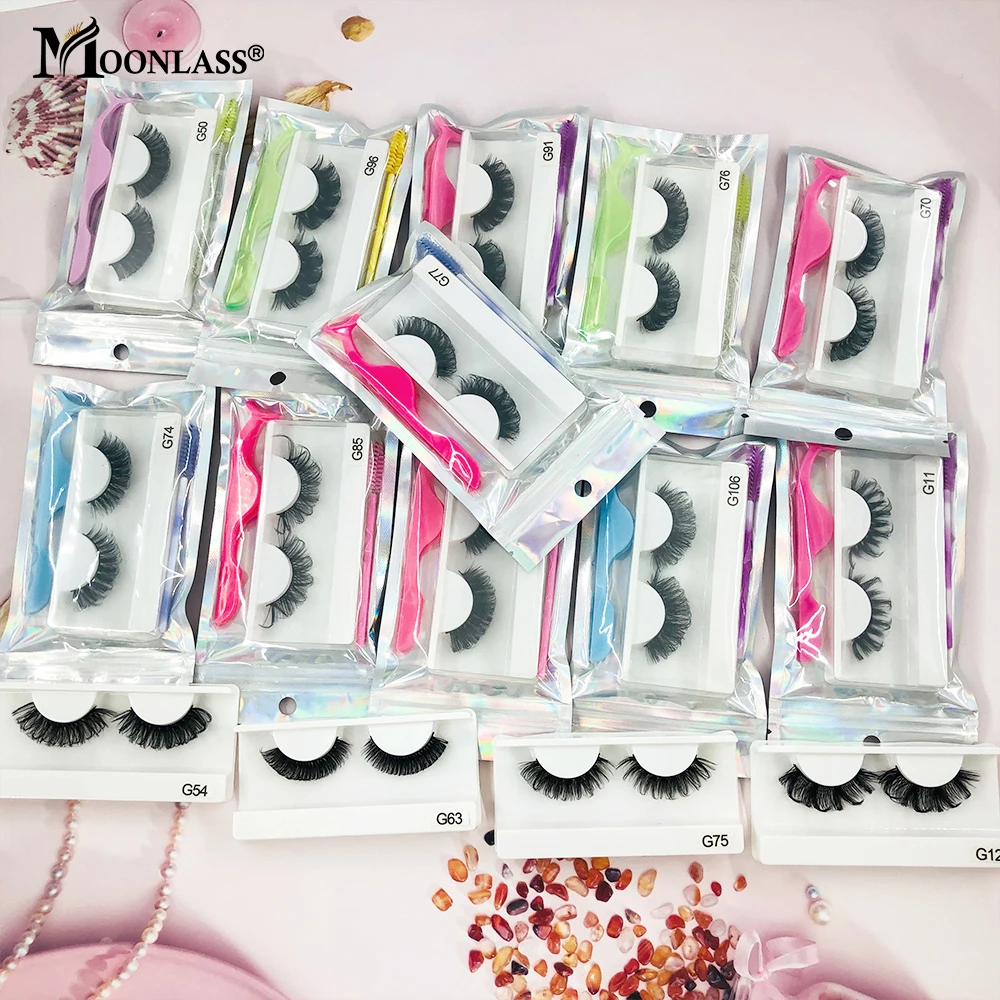 Natural 18-22MM Mink Eyelashes Box Package Fluffy 3D Russian Strip Lashes Makeup 5/10/15/20 Pairs 5D Lash Extension Supplies