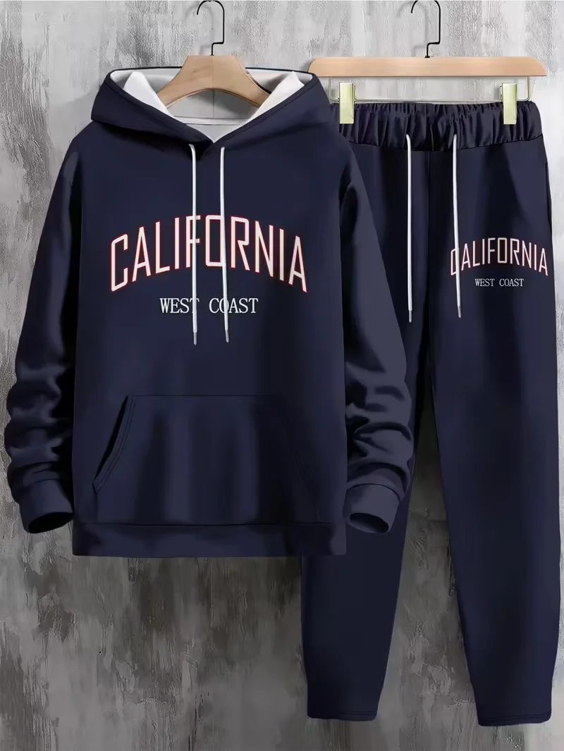 

Осенне-зимний мужской комплект с капюшоном, мужской комплект с алфавитным узором, уличная спортивная толстовка с капюшоном, быстросохнущий дышащий спортивный костюм, комплект из двух предметов