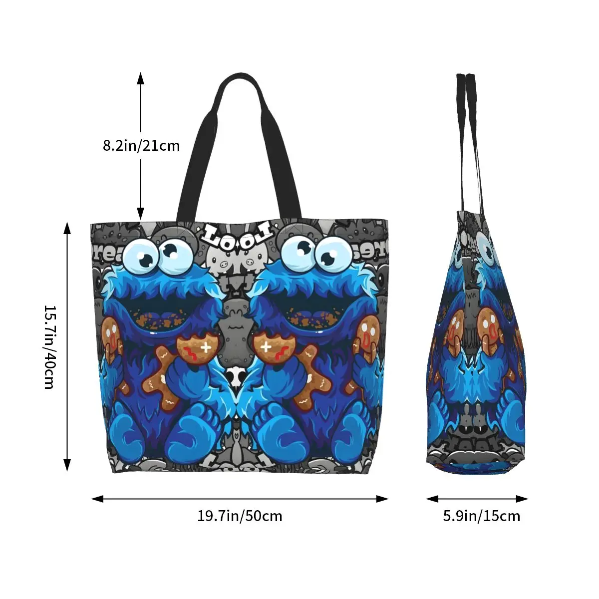 مخصص كوكي الوحش البقالة حقيبة قماش للمتسوقين حمل حقائب الكتف سعة كبيرة قابل للغسل حقيبة يد تلفزيون للأطفال #5