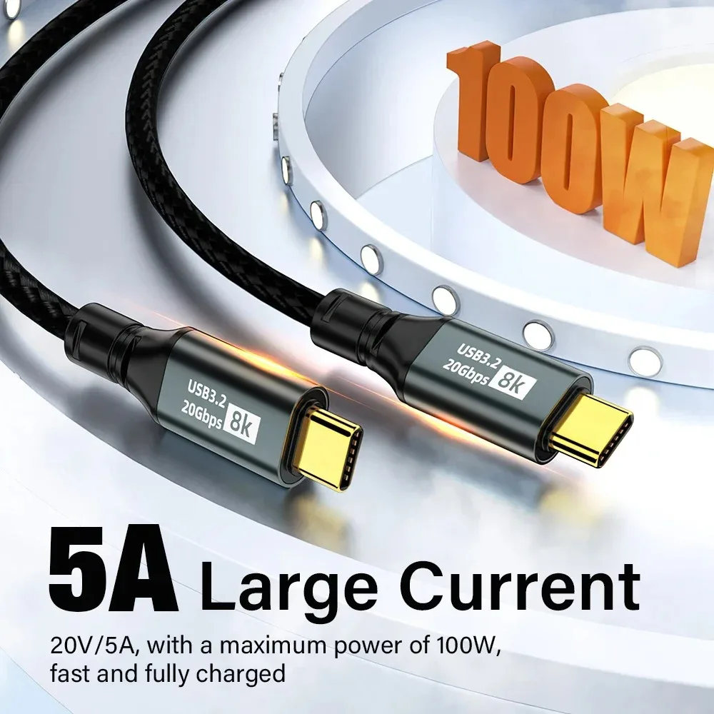 Câble Thunderbolt 3 USB C 100W PD 20 Gbps 8K 60Hz pour iPhone 15 16 17Pro Max MacBook Samsung Xiaomi Transfert de données rapide 2M 3M
