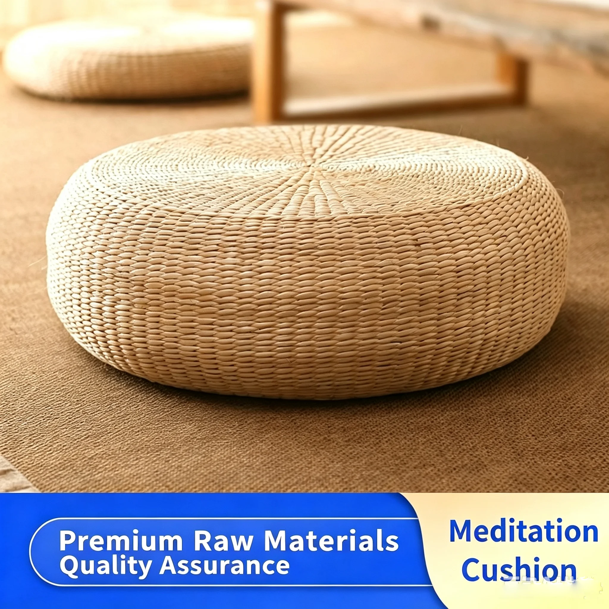 Tatami Mat Rush - Hand-Woven Rush Straw Round Seat Cushion