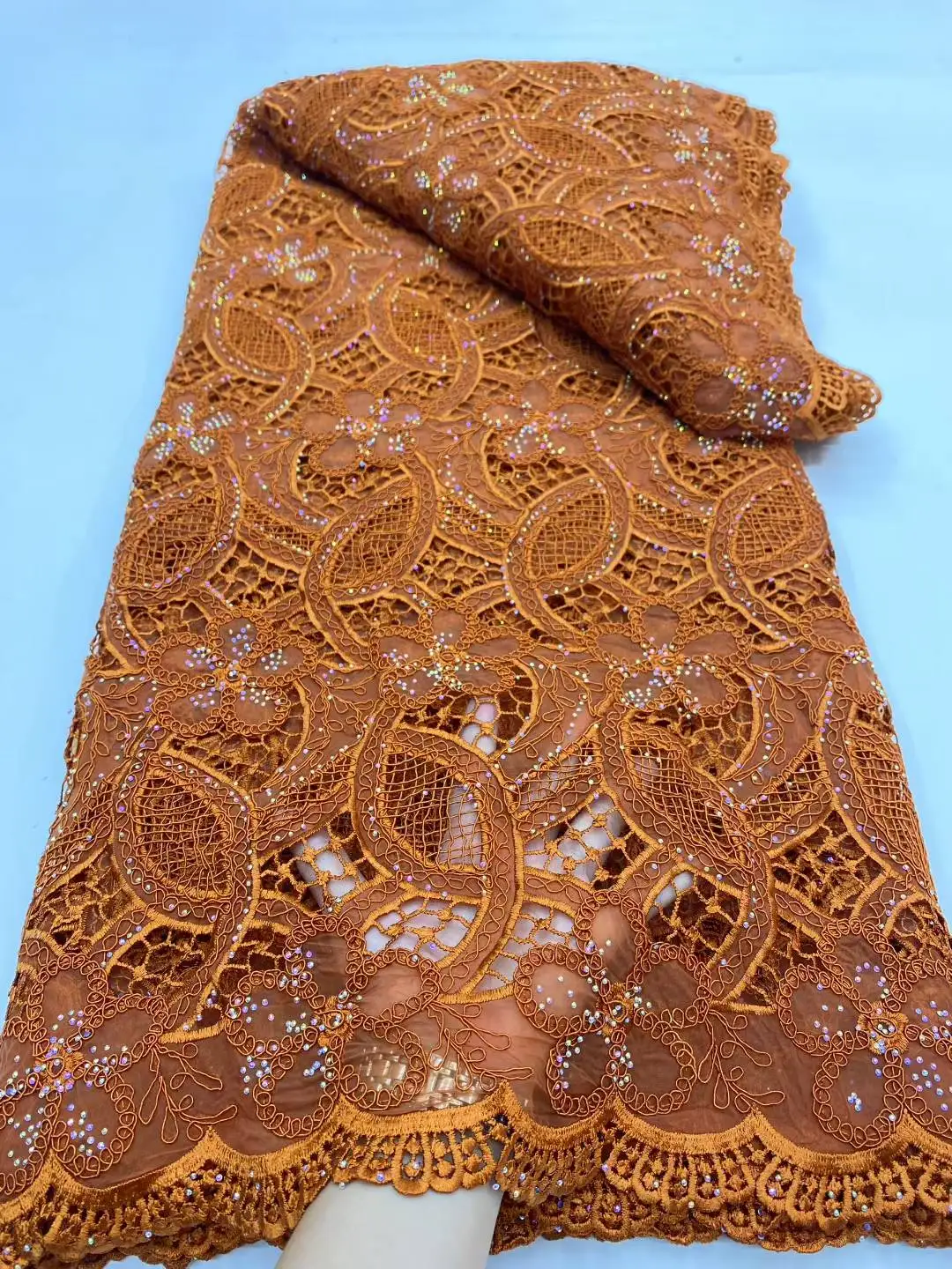 

African Luxury Stones Lace Fabric 2025 High Quality Material Nigerian Guipure Cord Lace Fabric for Party Dress Sewing
