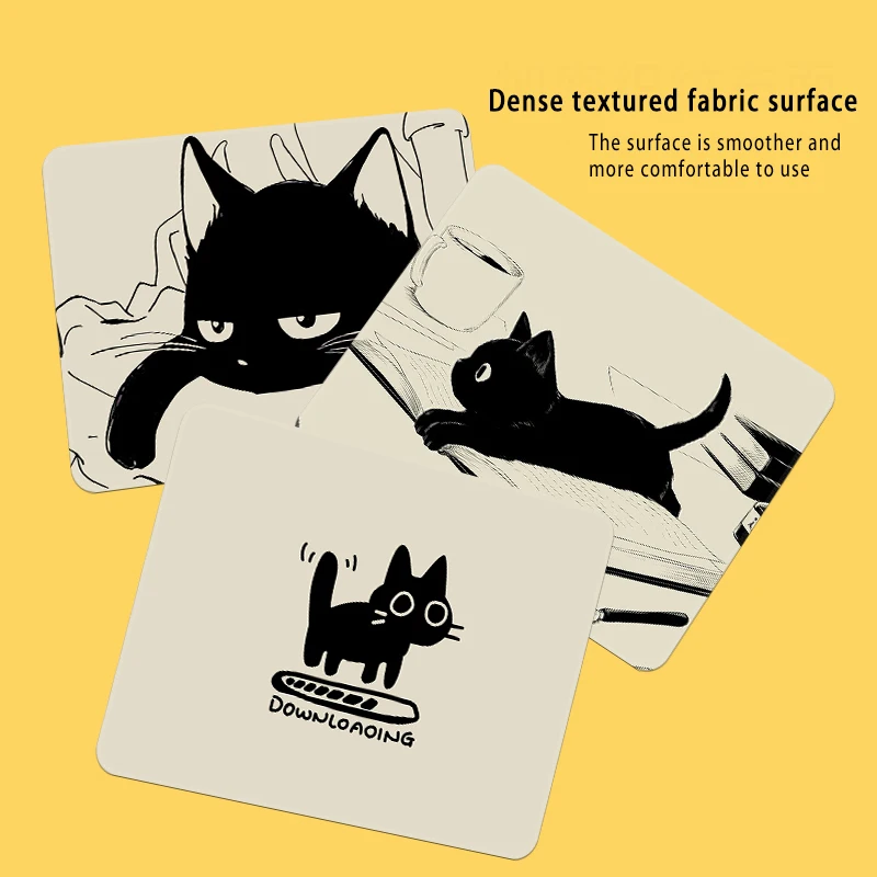 Black Cat Mouse Pad Home Office Accessories Support Laptop Mause Ped Mats Mouse Mat Carpet for Rooms Computer Kawai Table Mat