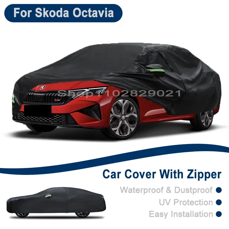 

Outdoor Full Vehicle Cover For Skoda Octavia - Side Zipper Design, Waterproof Dustproof Sun Protection Car Cover