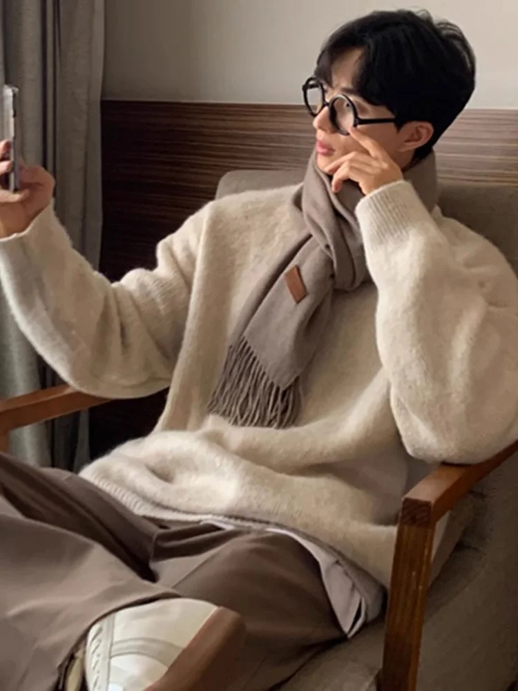 

Свитер унисекс свободного кроя с длинным рукавом, вязаный, мягкий, комфортный, зимний, новый, простой дизайн, люксовый базовый топ с круглым вырезом