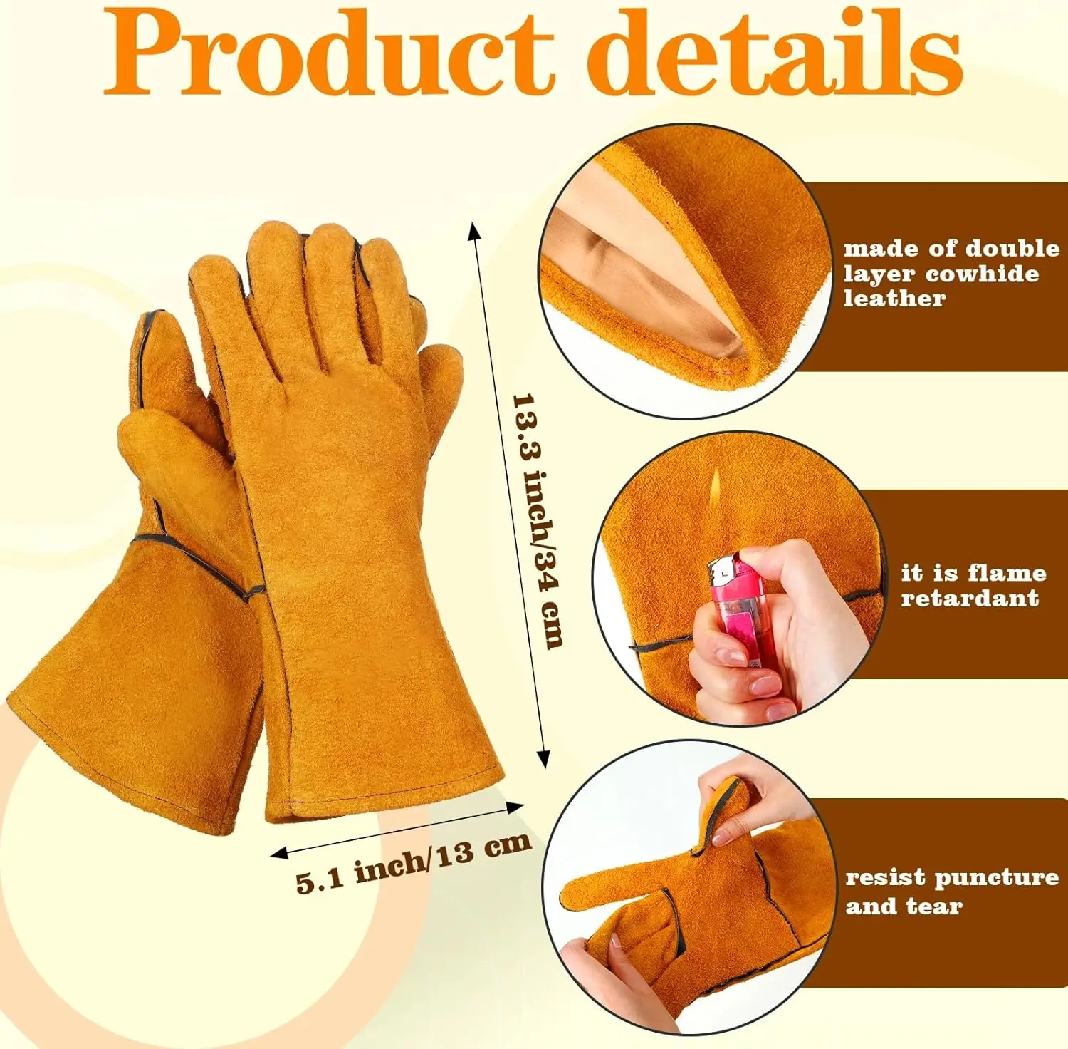 1/2 Pair Flame-retardant Welding Work Gloves Heat-proof Metal Welding Protector Yellow Gloves Soldering Welding Gloves Tools