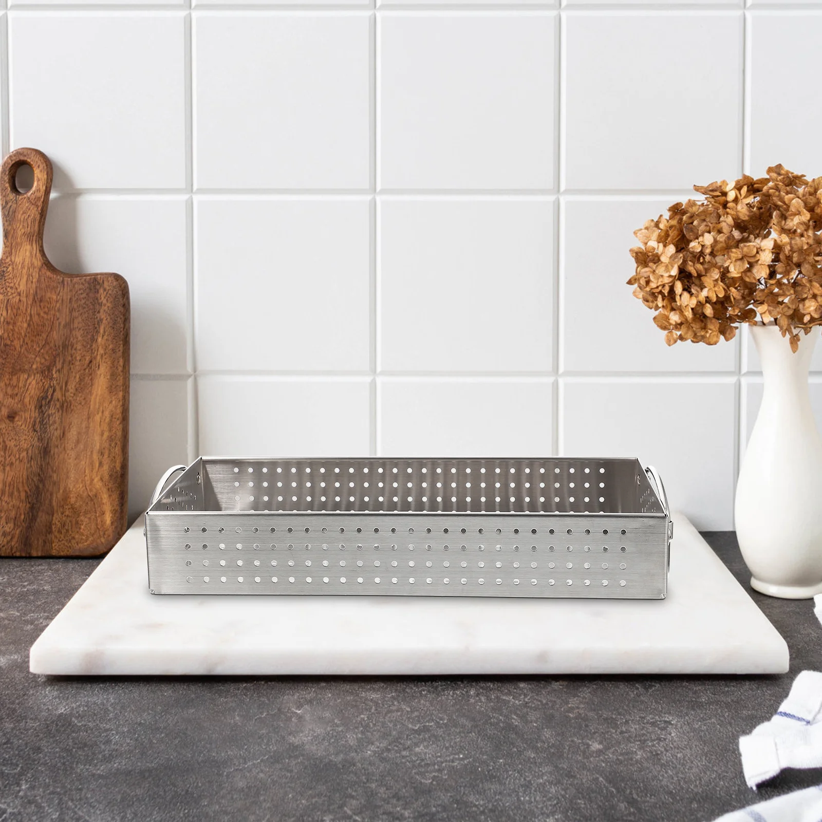 

Kitchen Cutlery Organizer in Stainless Steel Flatware Container with Drain Holes Easy Clean Utensil Holder Storage Tray