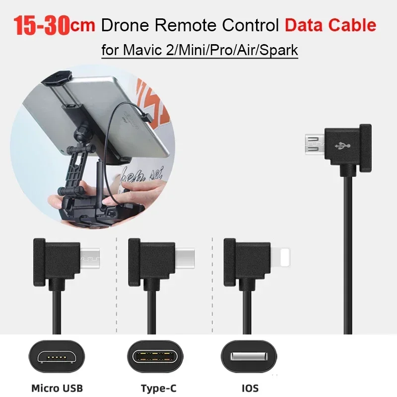 OTG Data Cable for DJI Mavic 2/Mini/SE/Pro/Air/Spark Drone Remote Control to Phone Tablet Micro USB Type-C IOS Connector Line