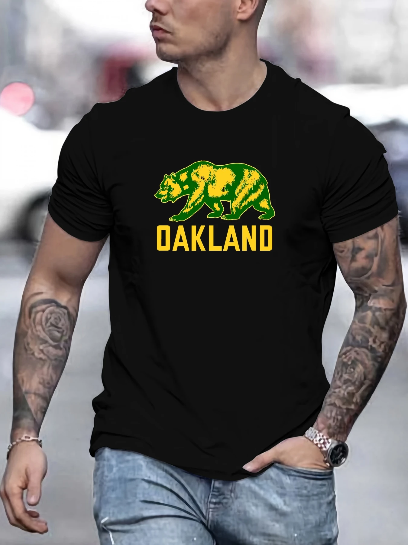 

Men's Auckland Bear Pattern Summer Casual Crew Neck Short T-Shirt