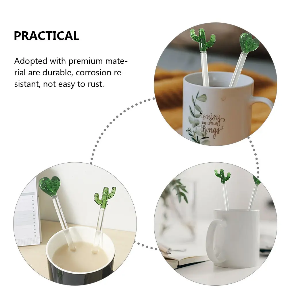 2Pcs Lightweight Portable Glass Cocktail Stirrers Cactus Shape Ergonomic Design Bar Stirring Rods for Drinks Honey Milk Juice