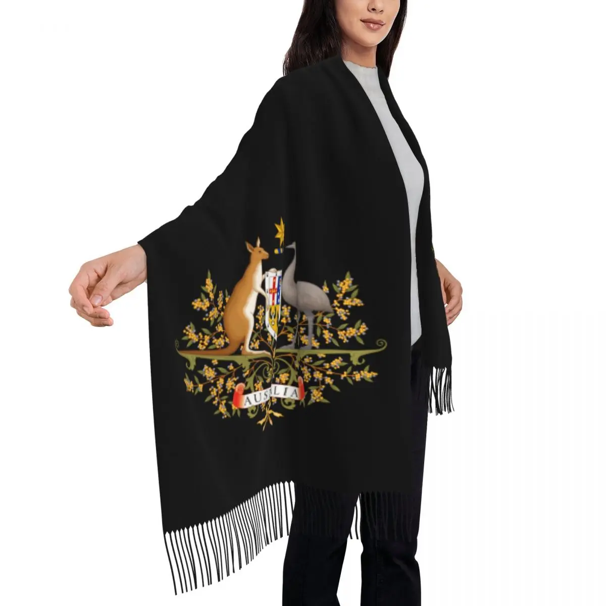 Custom Coat Of Arms Of Australia Flag Tassel Scarf Women Soft Shawls Wraps Ladies Winter Scarves