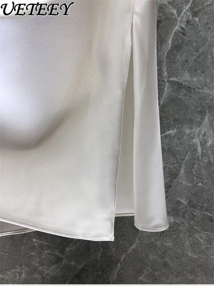 Mode Hohe Taille Satin Split Langen Rock frauen Frühling Sommer Temperament Helle Einfarbig A-line Maxi Röcke Faldas