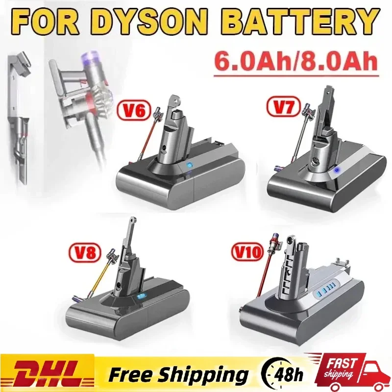 8.0Ah for Dyson V6 V7 V8 V10 Rechargeable Bateria SV10 SV11 SV12 SV09 SV05 Vacuum Cleaner Battery DC61 Cyclone Mattress Battery