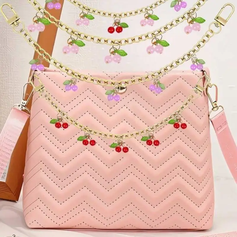 

1Pcs Strawberry Bag Pendant Cherry Strawberry Imitation Pearl Red Flower Decoration Extension Chain For Women Gift Accessories