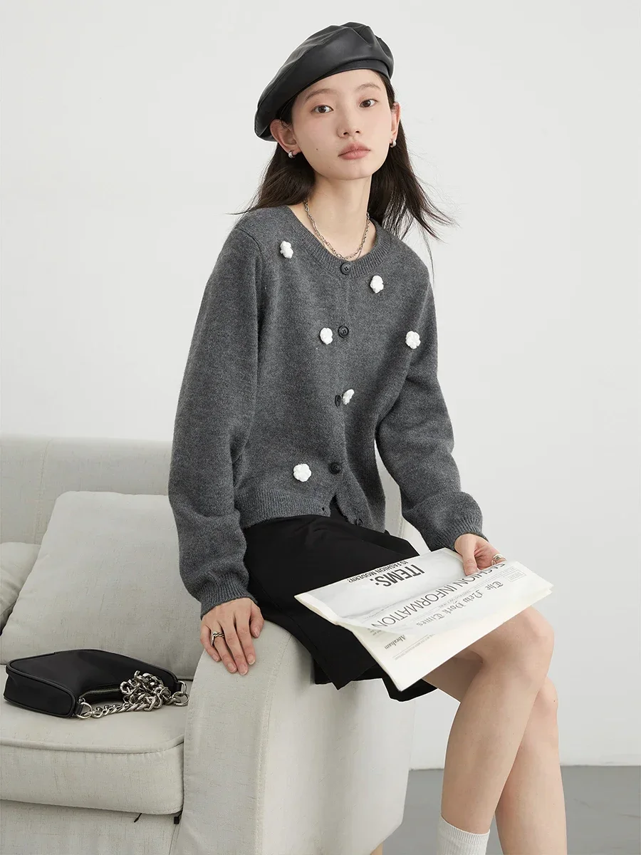 CHIC VEN Korean Women Cardigan O Neck Stereoscopic Flower Knitted Sweater Female Short Knit Jumpers Spring Autumn 2024