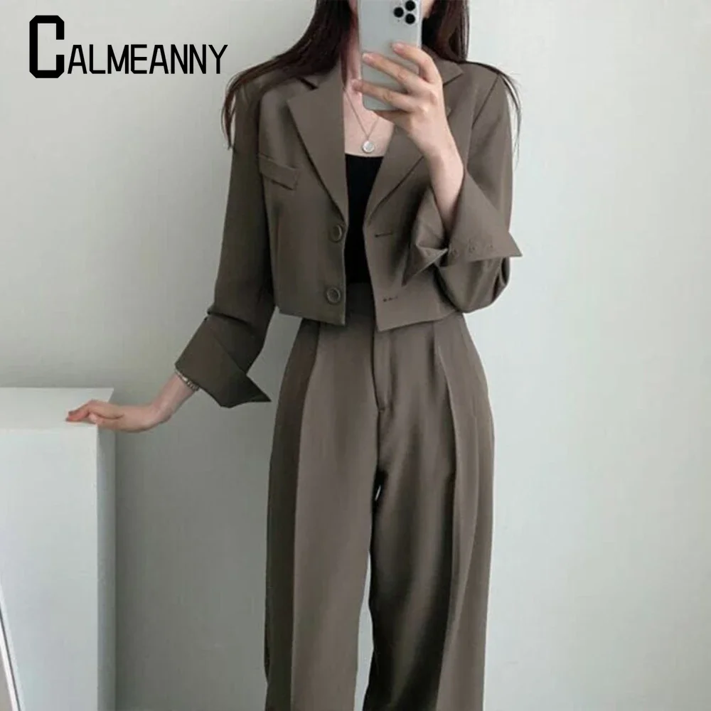 2023 Women's Trouser Suit New Suit Chic and Elegant Trouser Korean Lapel Button High Waist Fashion Two-piece Suit office lady