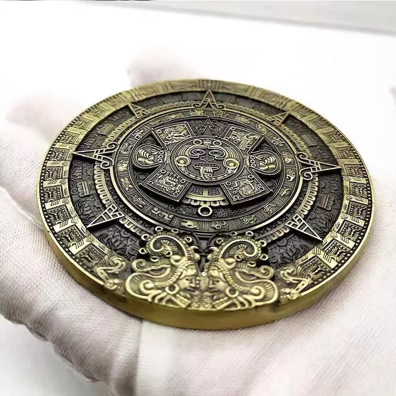 

Unique 80MM Mayan Aztec Calendar Art Prophecy Culture Challenge Coin Fidget Stress Relievers For Adults Anxiety Gift Collection