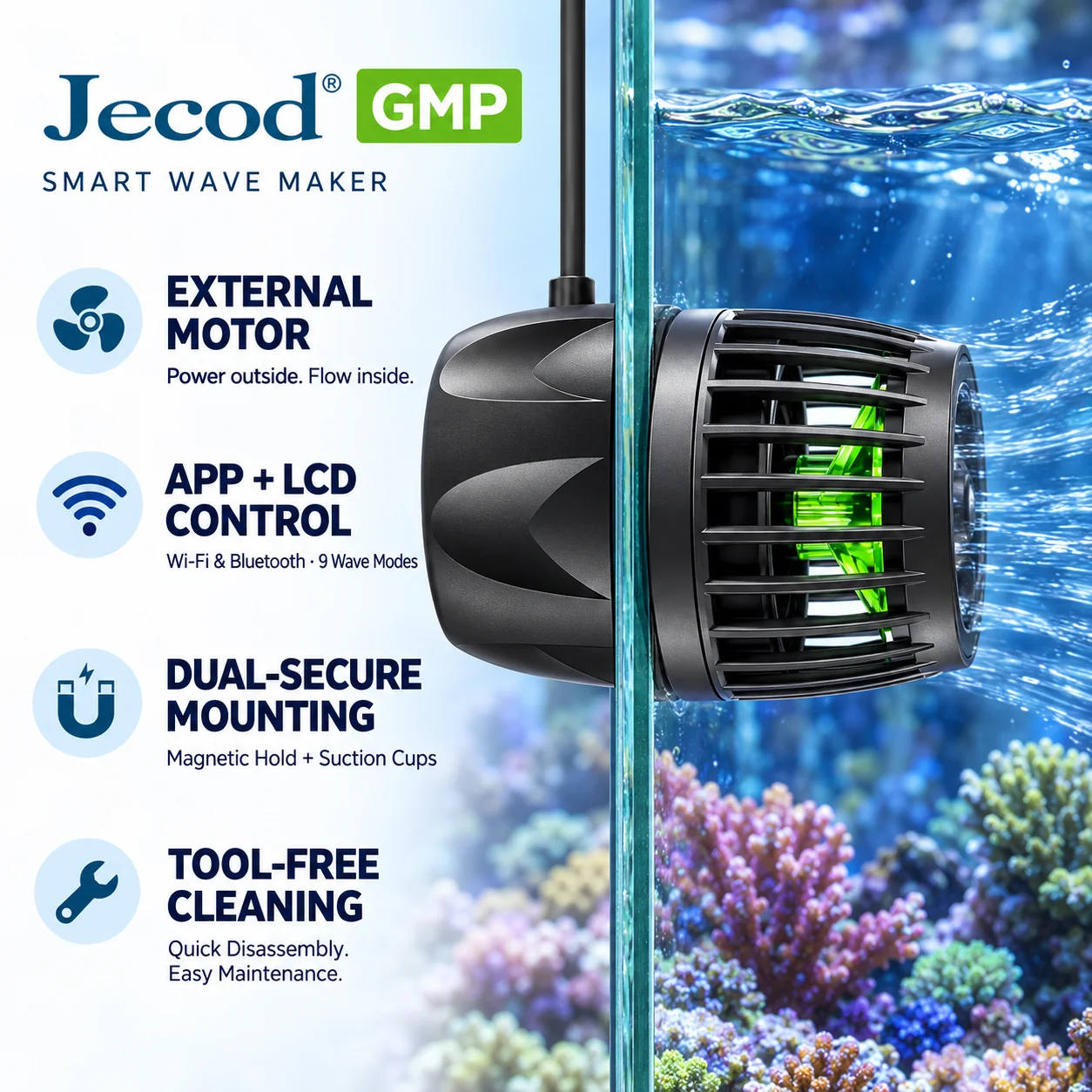 Jecod Jebao New GMP Series Cordless Aquarium Vario Wavemaker Pump WIFI Bluetooth APP Controlled for Marine Coral Reef Fish Tank