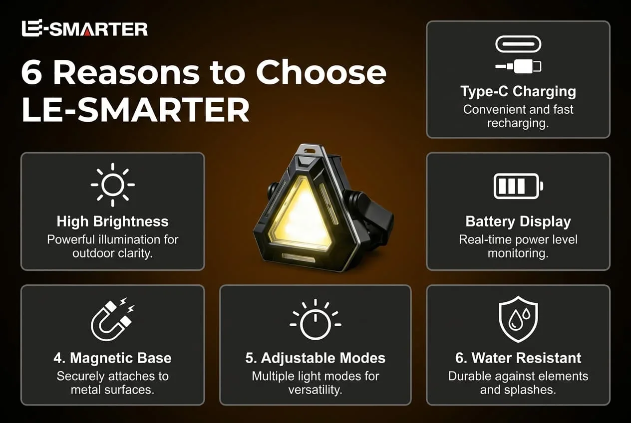 Magnetic Rechargeable Outdoor Flashlight, Triangle Red Blue Warning Camping Lamp, Compact Portable Multi-Purpose Light
