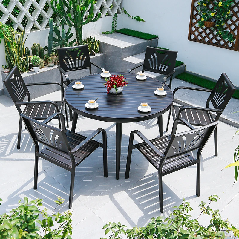 balcony patio furniture table garden dinning rectangle table set Metal aluminum luxury outdoor backyard dining tables