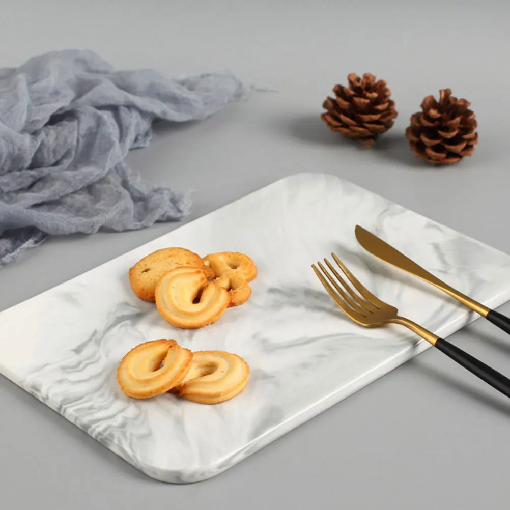 

Ceramic Rectangle Tray Marble Pattern Large Flat Plate Cake Board Bread Sushi Serving Tray Multi-Function Cake Transfer Plate