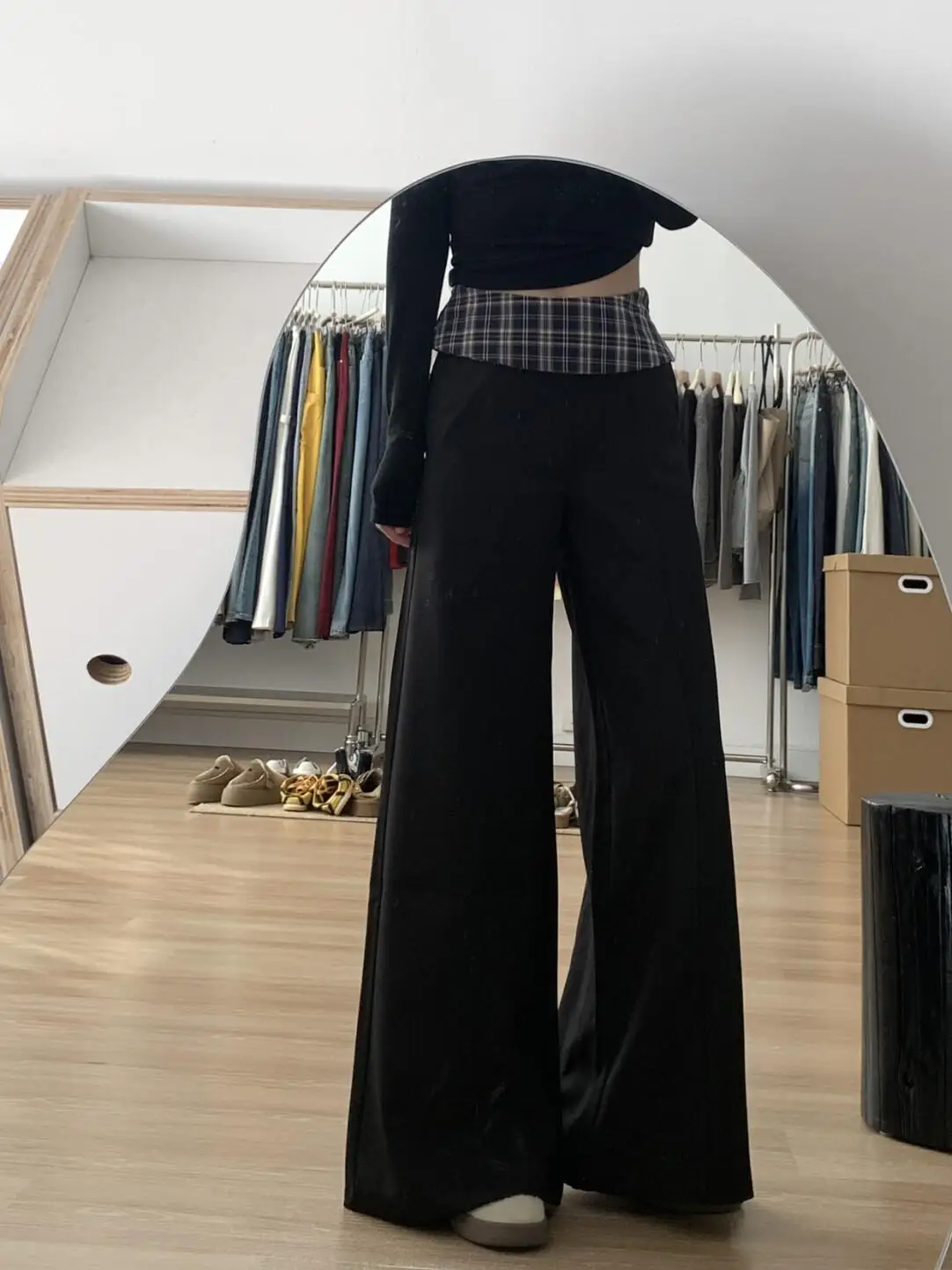 Bla jambe large longueur de plancher pantalons décontractés femmes printemps 2025 nouveau Design pantalon minceur ample Double taille haute jean