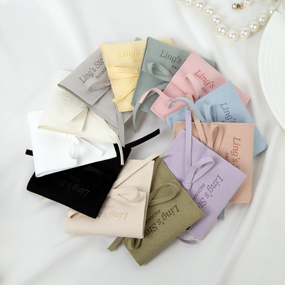 

100 шт./лот персонализированный логотип ювелирные изделия из микрофибры полуобложка с веревкой сумка кольцо серьги браслет кулон ожерелье органайзер чехол