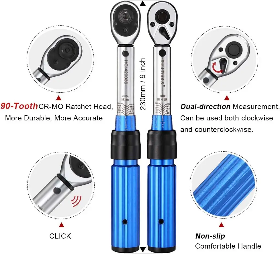 1/4-inch Drive Click Torque Wrench Set Dual-Direction Adjustable 90-tooth Torque Wrench