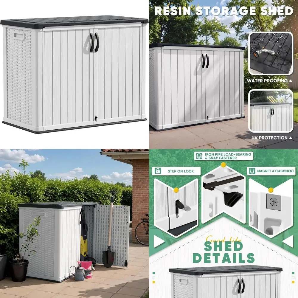 

Outdoor Storage Cabinet 26 Cubic Feet Waterproof Lockable Doors, Horizontal Shed for Patio Tools and Sofa Storage