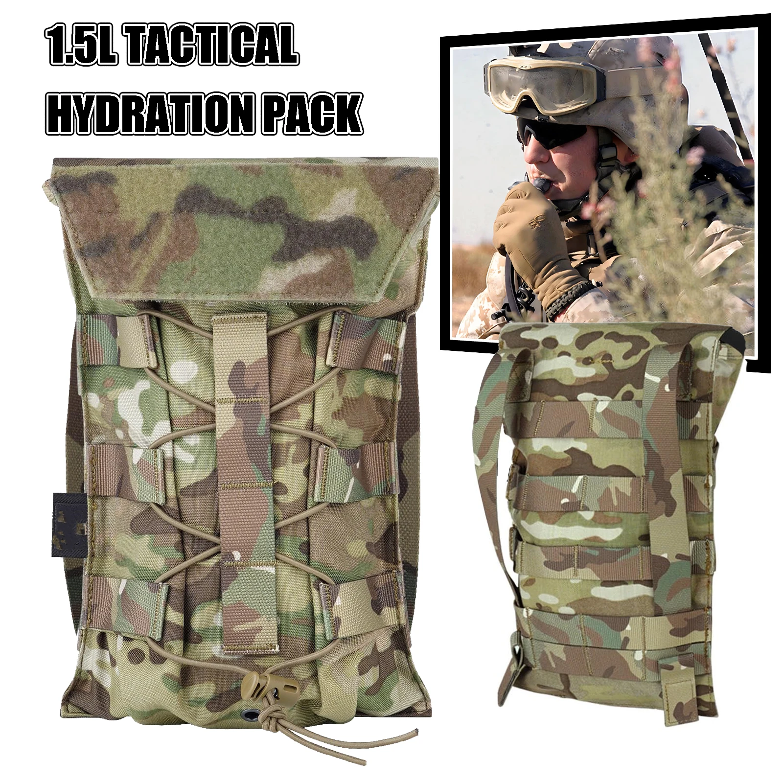 

1.5L Tactical Hydration Pack Molle Carrier Pouch for 50 oz Hydration Bladder Daypack Water Backpack for Hiking Running Climbing
