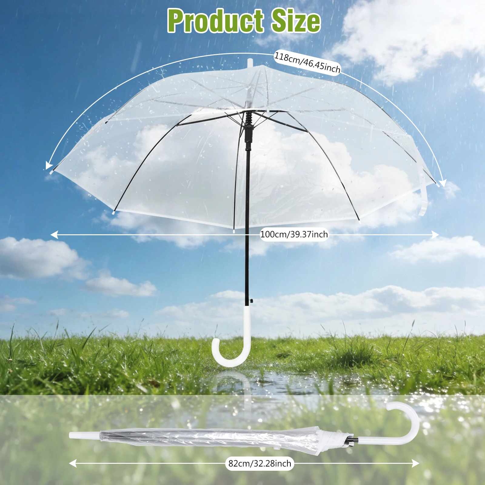 

Набор из 50/32 прозрачных зонтов-тростей для свадьбы, ветрозащитных, водонепроницаемых, с автоматическим открыванием, для вечеринок и фотосъемки на открытом воздухе