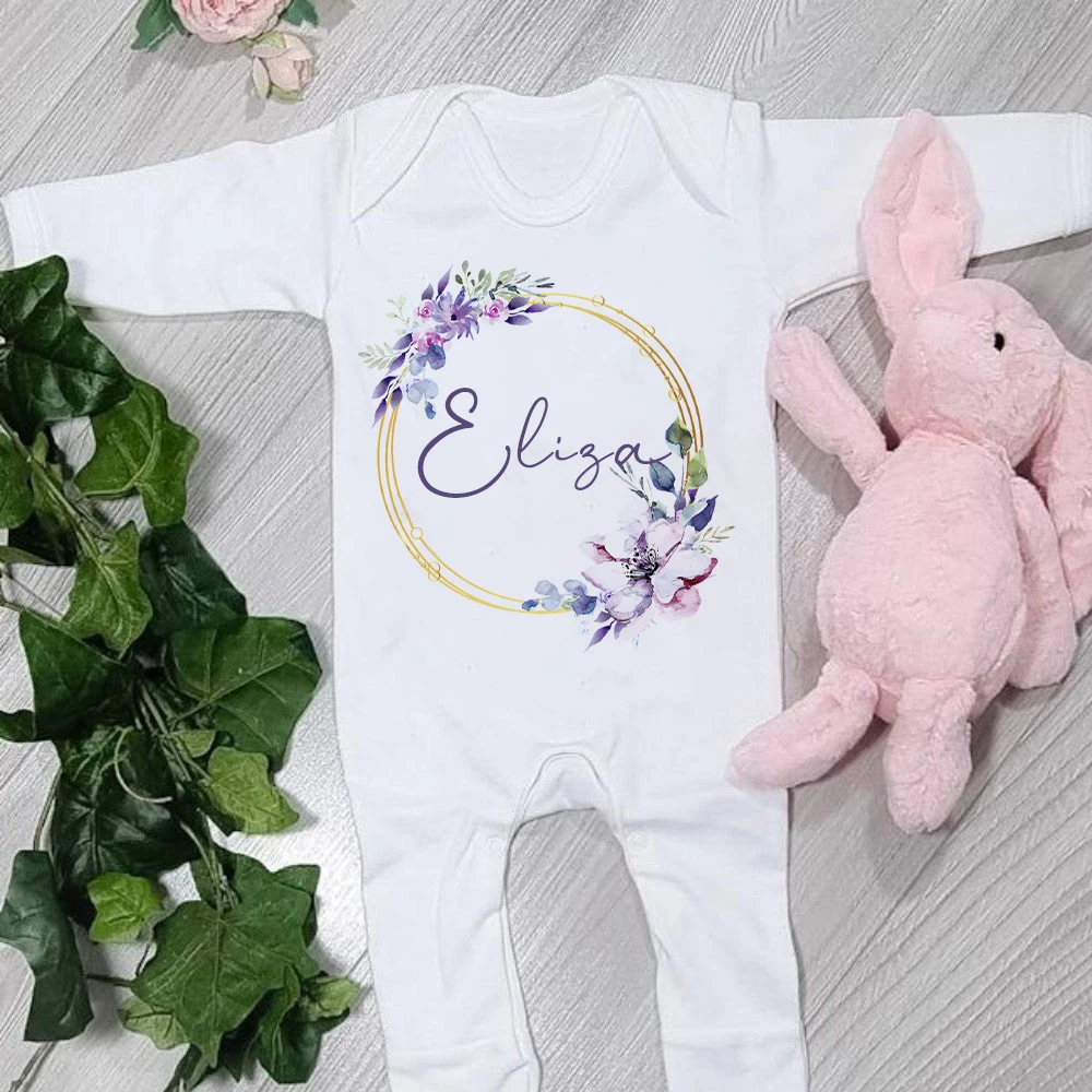 Personalised Dusky Pink Gold Ring Baby Outfit Babygrow Sleepsuit Newbron Coming Home Gift Custom Baby Sleepsuit Baby Cute Romper