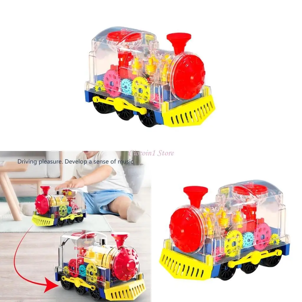 

Y1UB Transparent Gear Light Up Train Toy Electric Locomotive Toy with Obstacle Avoidance for Toddler Educational Car for Kids