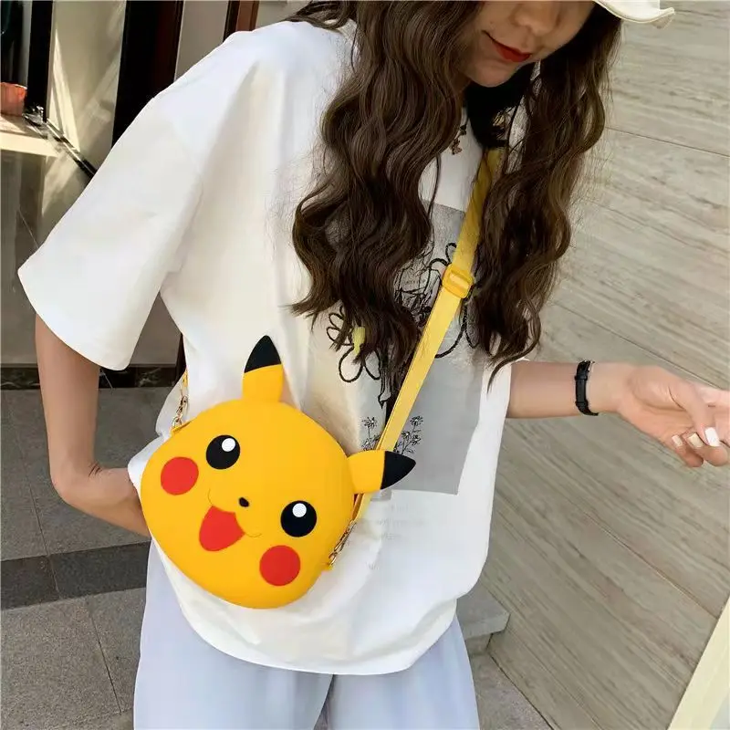 Pokemon Anime Pikachu Lovely Fashion Bag  Silicone Purse Messenger Cartoon Figures Model Toys Kids Gift Princess Small Storage