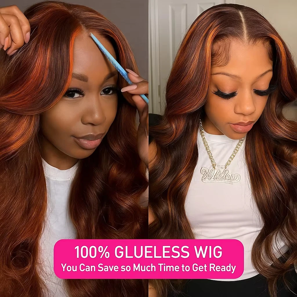 الجسم موجة 13x4 الدانتيل الباروكة الأمامية 100% خصلات الشعر المستعار الإنسان الزنجبيل البرتقالي حريري 5x5 الدانتيل إغلاق شعر مستعار تسليط الضوء على اللون P4-350 قبل قطعها