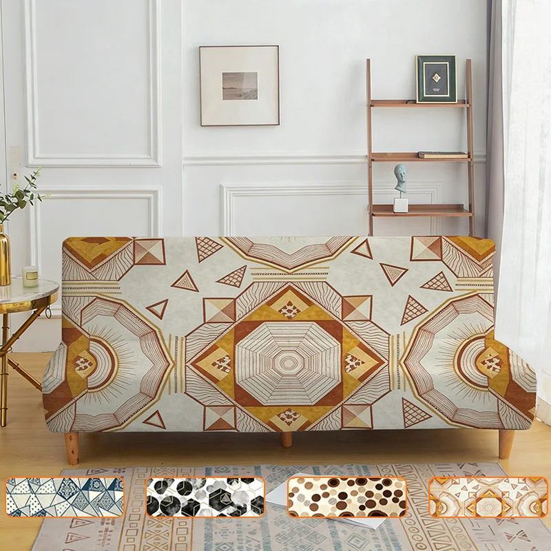 Armless elastic sofa bed cover, abstract geometric pattern, dustproof machine washable sofa bed cover