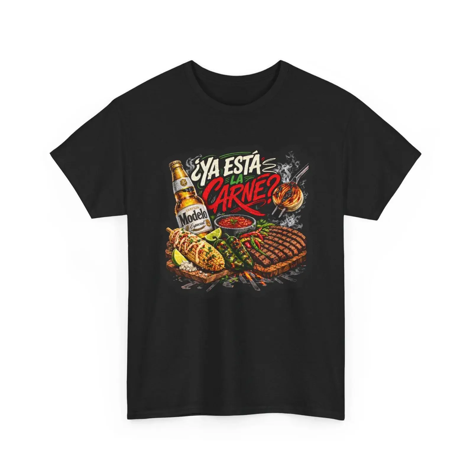 Ya Esta La Carne grill design T Shirt Mexican BBQ beer amp salsa graphic vintage Washed homme Comfortable Stretched Stylish
