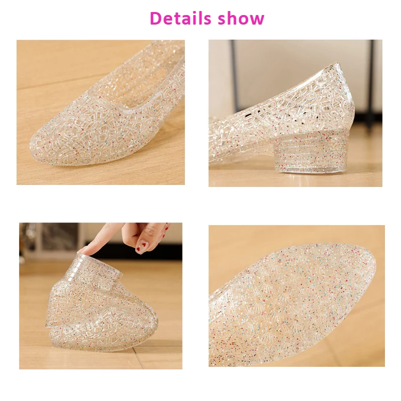 2024 New Crystal Sandals Women's Lightweight Outwear Thick Heels Anti-slip Soft Sole Summer Hole Shoes sandalias Mujer
