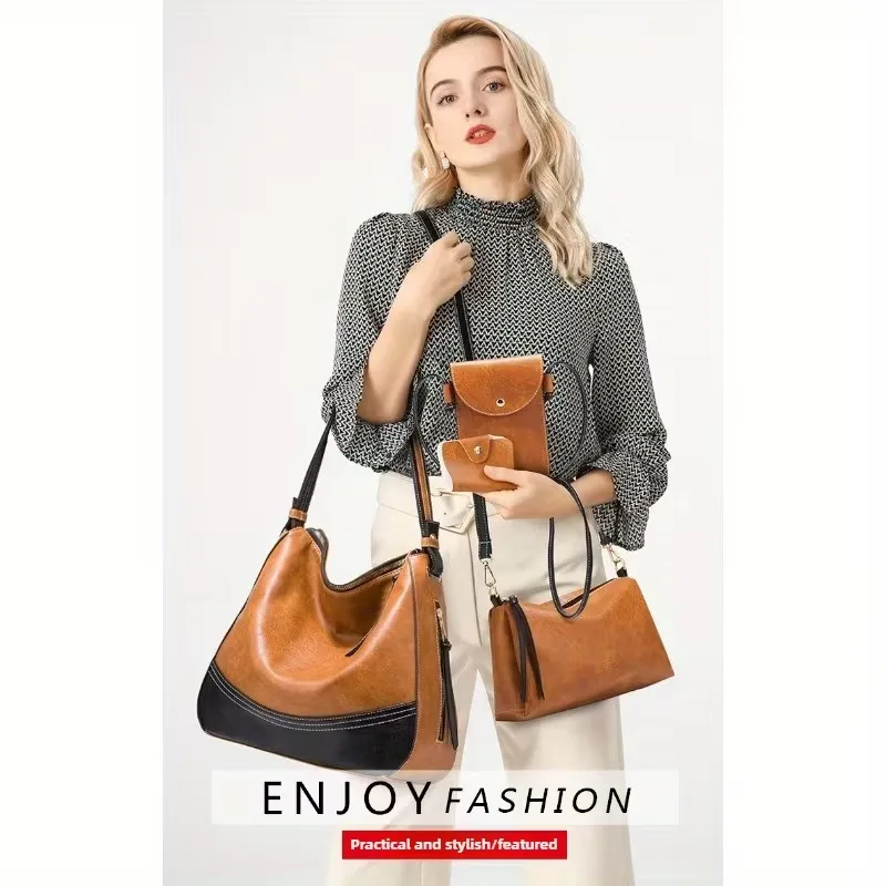 

Women's Bag Set -4pcs Handbag Set Bag Simple Color-blocking Large-capacity Handbag