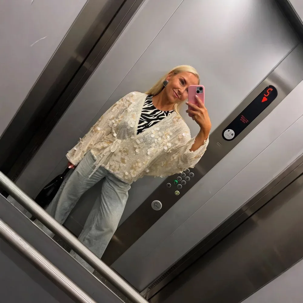 

2026 New Shirt Women's Clothing Popular Fashionable Versatile Kimono Sequined Top Blouse