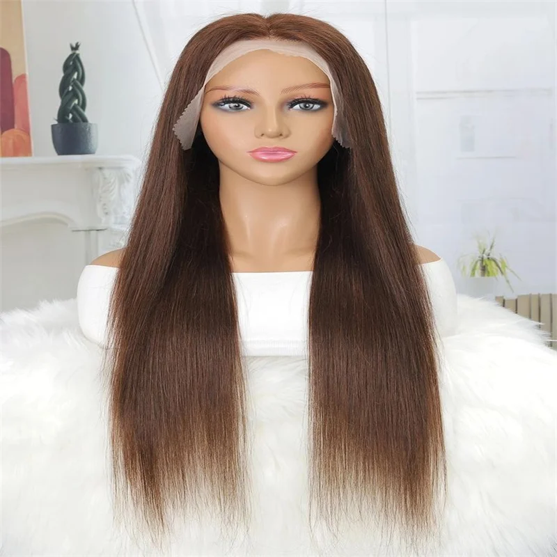 

Soft 26Inch Brown Long Silk Straight Lace Front Wig 180%Density For Women With Baby Hair Glueless Synthetic Preplucked Daily